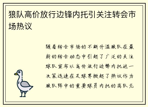 狼队高价放行边锋内托引关注转会市场热议 狼队高价放行边锋内托引关注转会市场热议